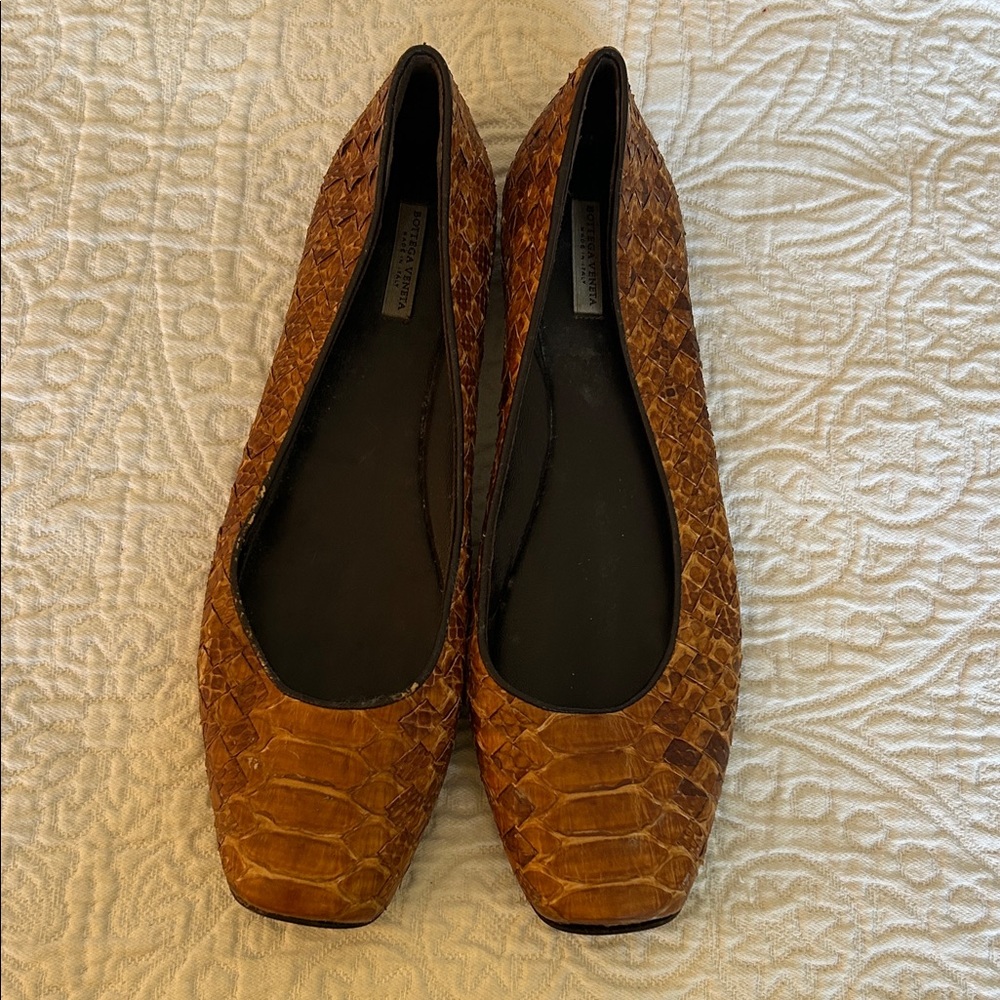 Bottega Veneta Cognac Textured Flats